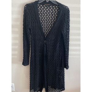 Constance Marie Women's Black Crochet Cardigan Sweater Size L Long Sleeve Casual